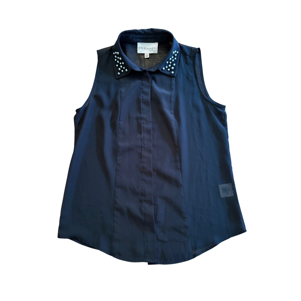 Philosophy Republic Clothing Black Sheer Sleeveless Pearl Collar Blouse Small
